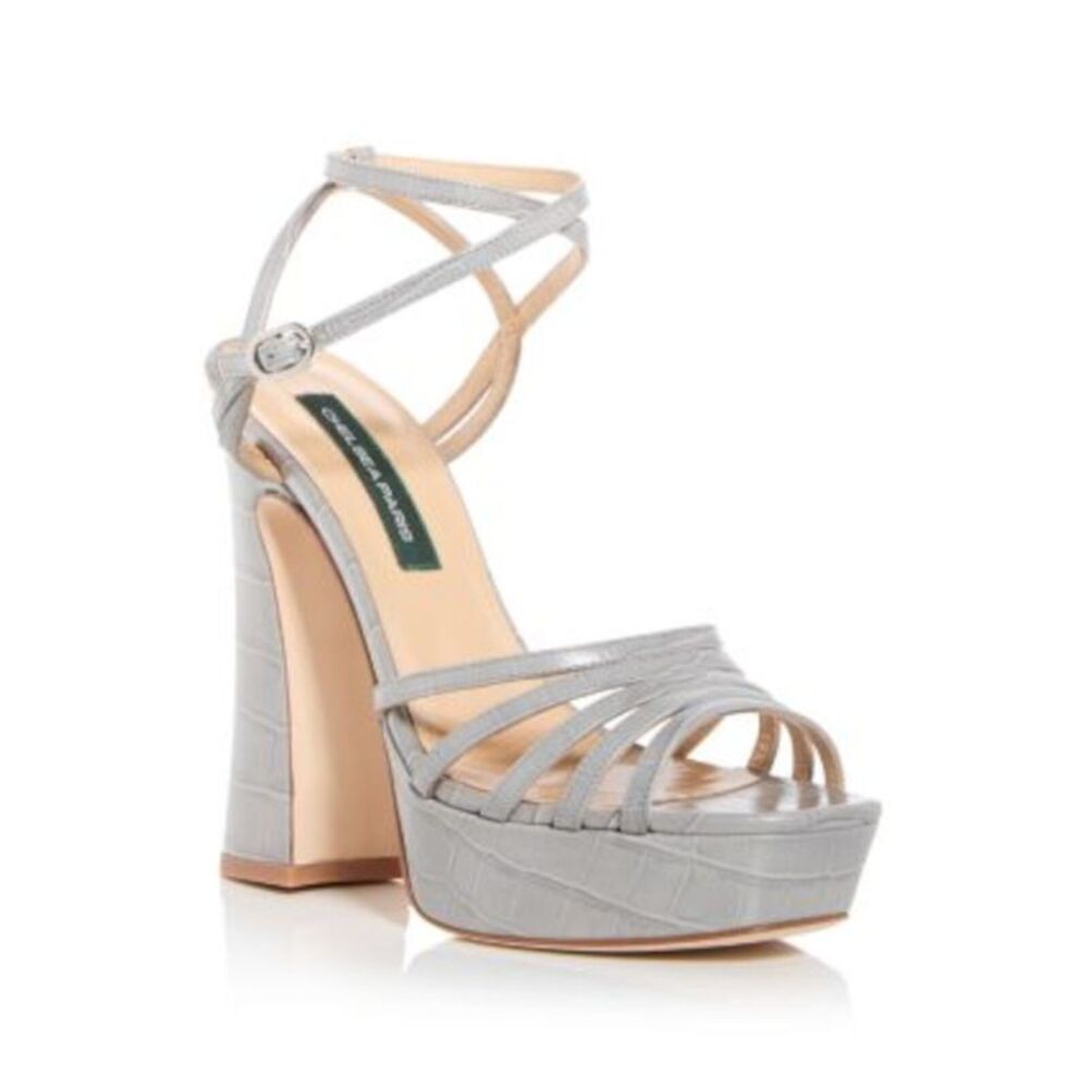 CHELSEA PARIS Womens Gray Croc 1-1/2" Platform Tems Open Heeled Sandal 35